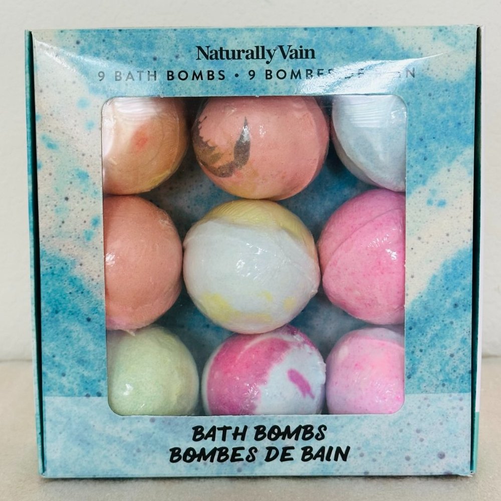 🛀 NEW 🛀 Naturally Vain 9 Bath Bombs in Original Package Box Set, Handmade